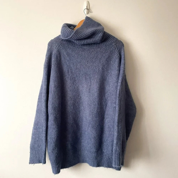 Zara Oversized Knit Turtleneck Sweater Jumper Dusty Blue Size Medium - Picture 6 of 8